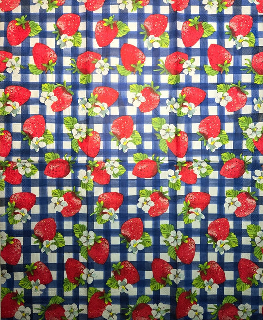 2 Individual Paper Guest Decoupage Napkins- 2642 Strawberries on Checked Blanket