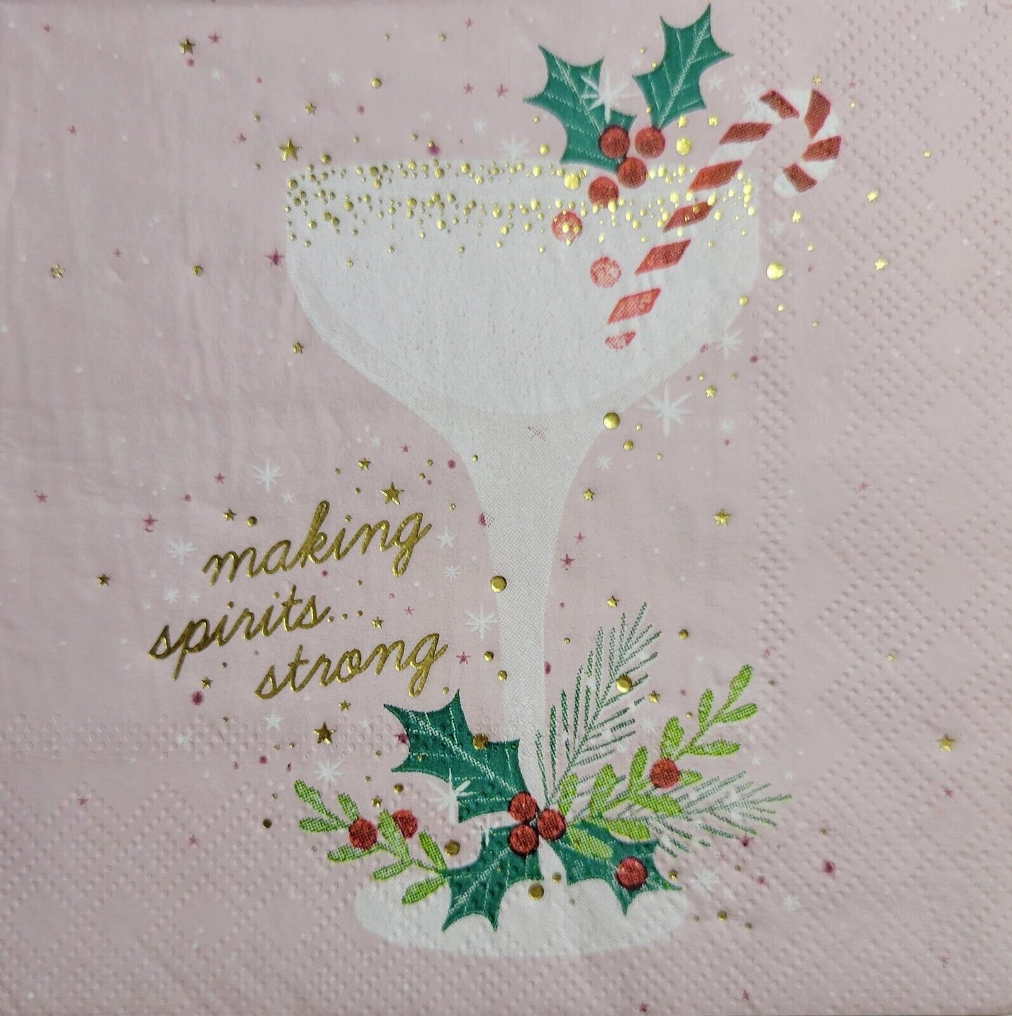 TWO Individual Paper Cocktail Decoupage Napkins - 2563 Pink Christmas Spirits