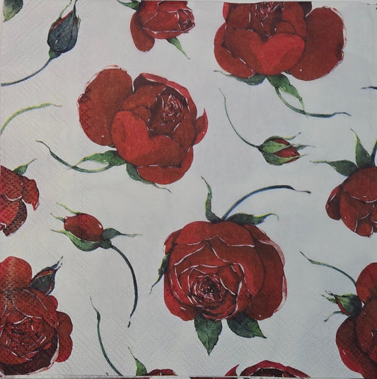 TWO Individual Paper Lunch Decoupage Napkins - 2758 Rosella Red and White