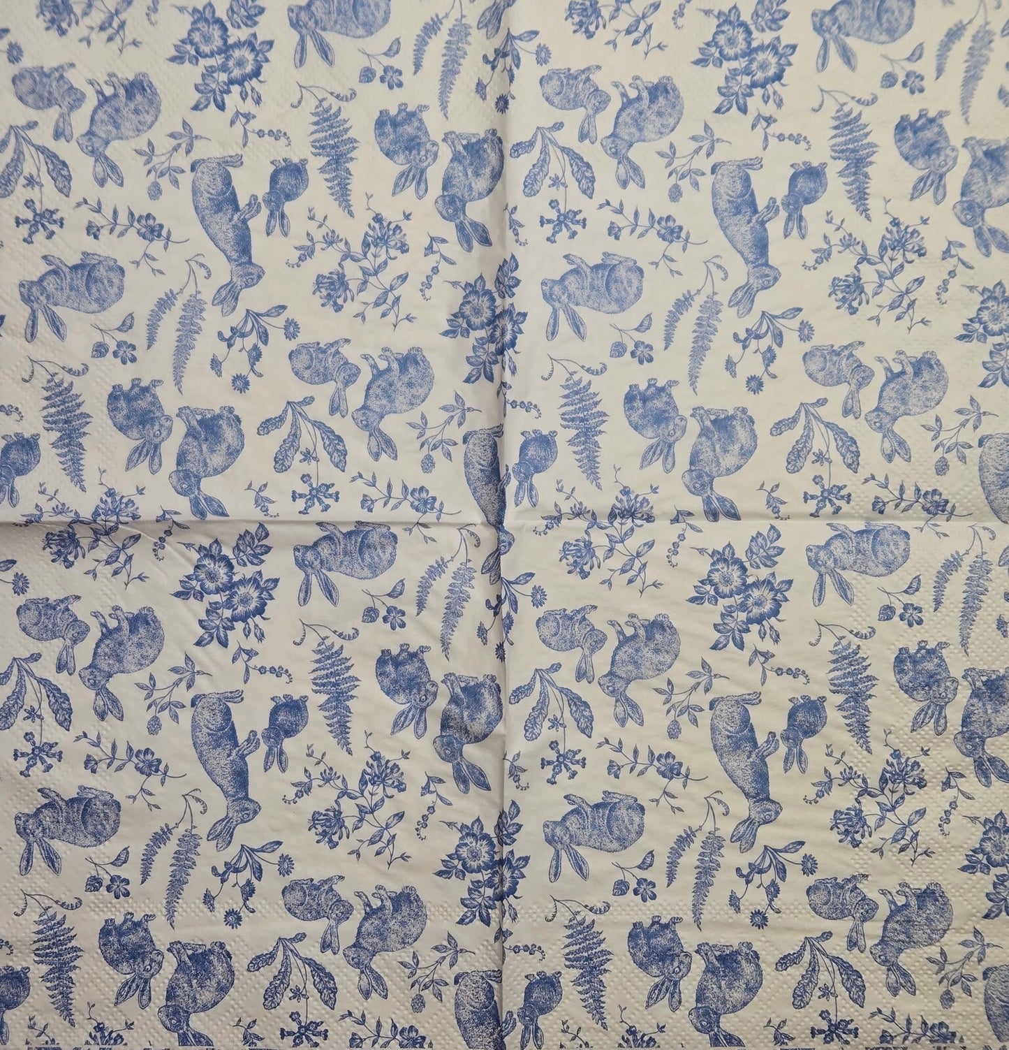 TWO Individual Paper Cocktail Decoupage Napkins - 2824 Blue Bunny Garden