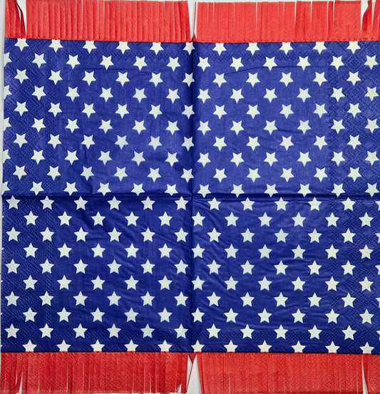 TWO Individual Paper Cocktail Decoupage Napkins- 2814 4th of July Stars w Fringe