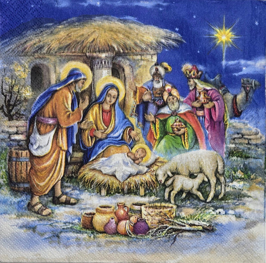 2 Individual Paper Lunch Decoupage Napkins - 2801 Holy Family Christmas Nativity