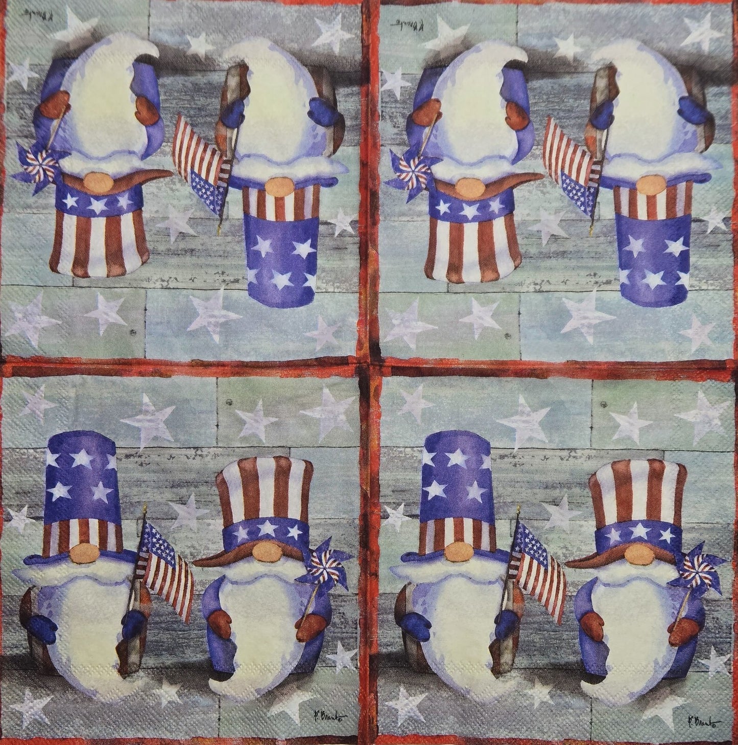 TWO Individual Paper Cocktail Decoupage Napkins - 2823 4th of July Uncle Gnomes