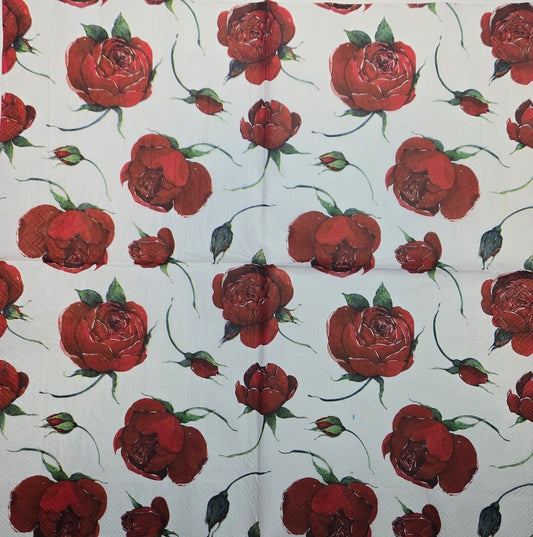 TWO Individual Paper Lunch Decoupage Napkins - 2758 Rosella Red and White