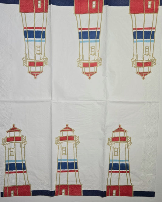TWO Individual Paper Guest Decoupage Napkins - 2805 Patriotic Lighthouse