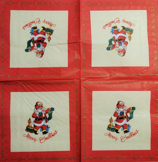 TWO Individual Paper Cocktail Decoupage Napkins - 2554 Vintage Christmas Santa