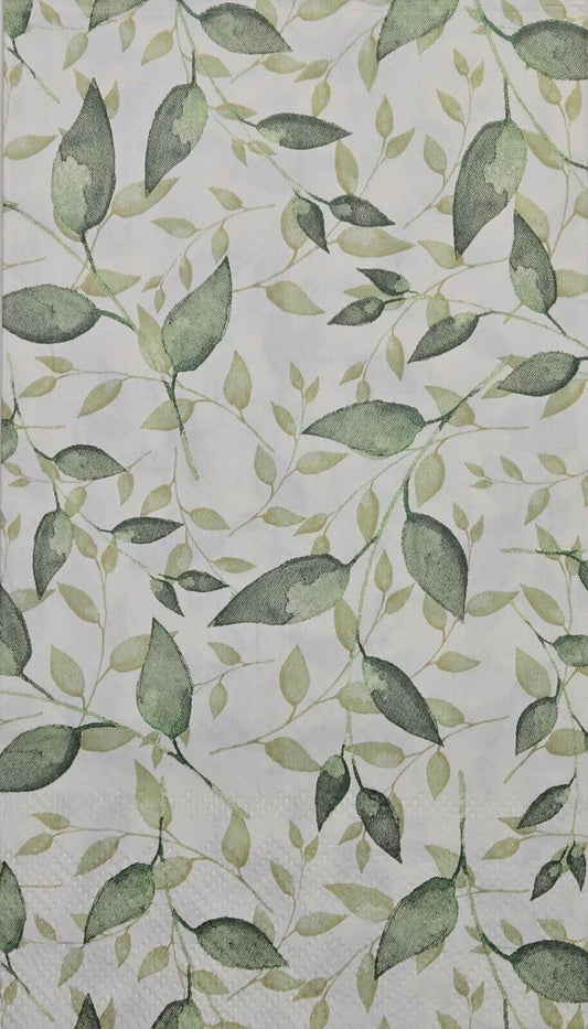 TWO Individual Paper Guest Decoupage Napkins - 2752 Leaves and Vines Green
