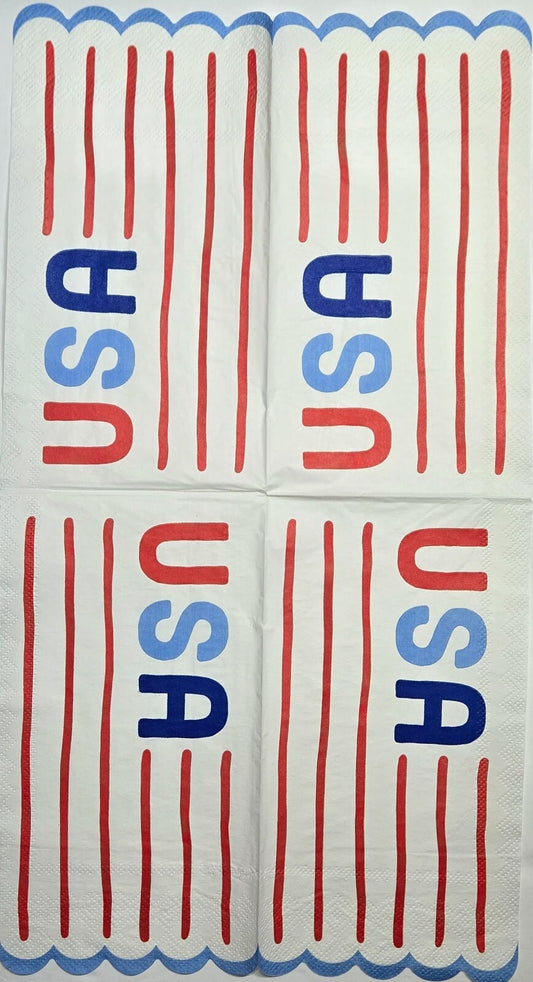 TWO Individual Paper Guest Decoupage Napkins - 2809 USA on Scalloped Flag