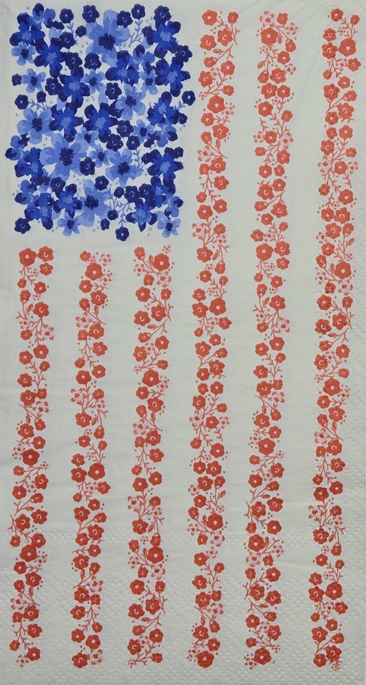 TWO Individual Paper Guest Decoupage Napkins - 2810 Patriotic Floral USA Flag