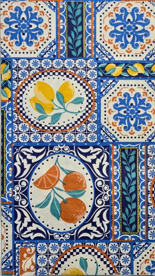 TWO Individual Paper Guest Decoupage Napkins - 2831 Italian Folk Kitchen Tiles