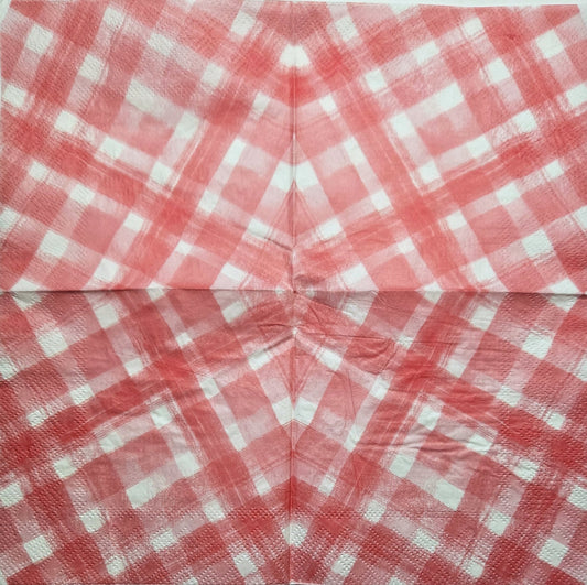 TWO Individual Paper Cocktail Decoupage Napkins - 2769 Pink Picnic Gingham