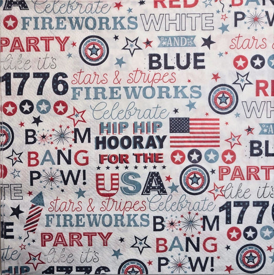 TWO Individual Paper Lunch Decoupage Napkins - 2638 4th of July USA Messages