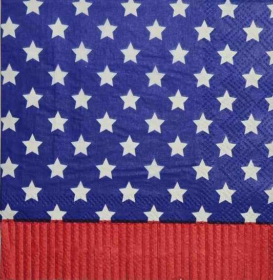 TWO Individual Paper Cocktail Decoupage Napkins- 2814 4th of July Stars w Fringe