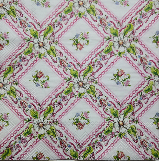 TWO Individual Paper Lunch Decoupage Napkins - 2785 Pink Topiaries