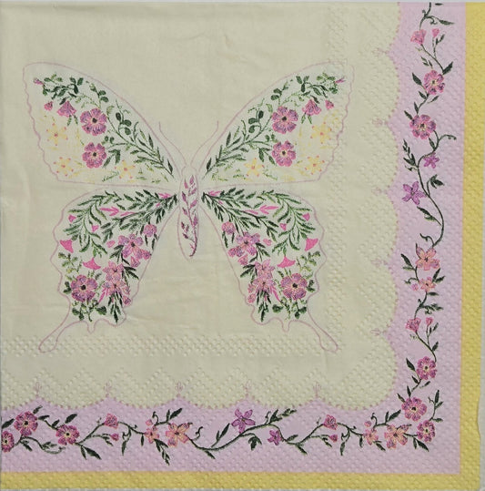 TWO Individual Paper Cocktail Decoupage Napkins - 2820 Shabby Butterfly Romance