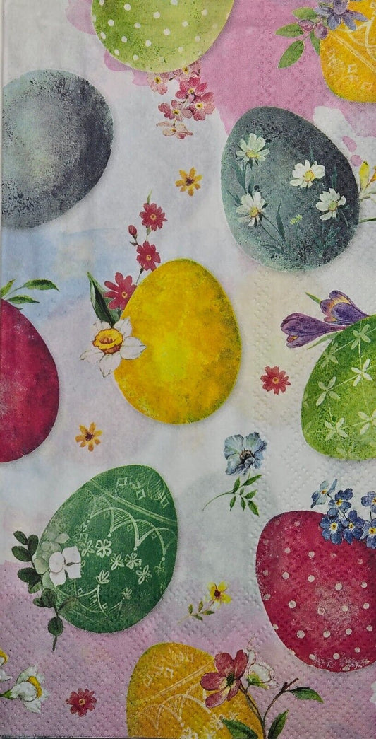 TWO Individual Paper Guest Decoupage Napkins - 2747 Vibrant Colored Easter Eggs