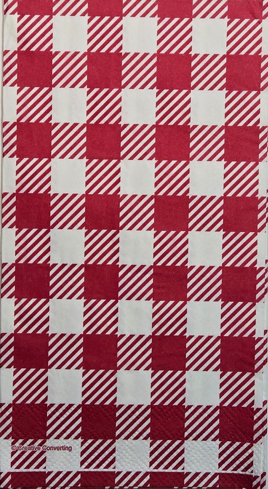 TWO Individual Paper Guest Decoupage Napkins- 2641 Red & White Gingham Picnic
