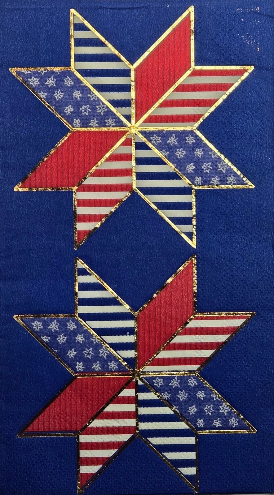 TWO Individual Paper Guest Decoupage Napkins - 2645 Foil Patriotic Pinwheel Star