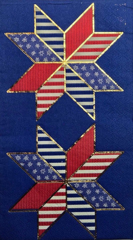 TWO Individual Paper Guest Decoupage Napkins - 2645 Foil Patriotic Pinwheel Star
