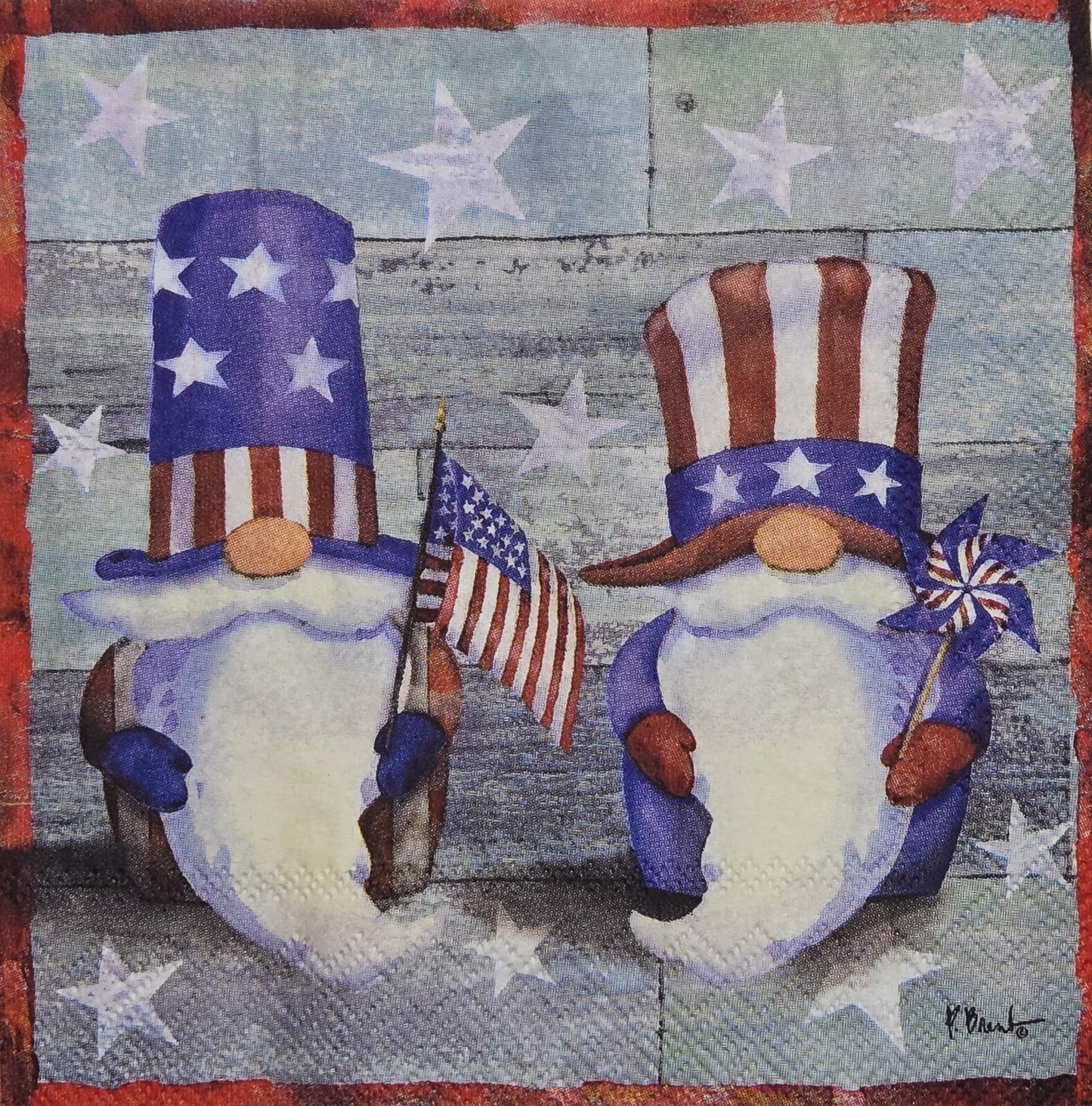 TWO Individual Paper Cocktail Decoupage Napkins - 2823 4th of July Uncle Gnomes