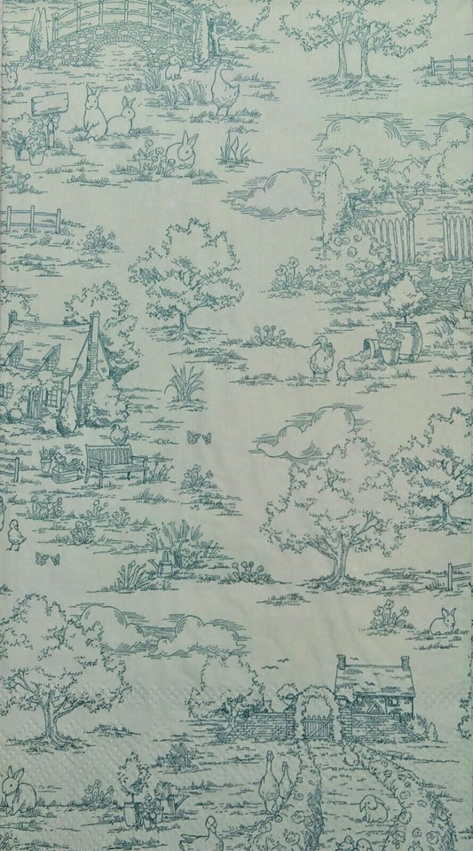 TWO Individual Paper Guest Decoupage Napkins - 2748 Green Village Toile Style