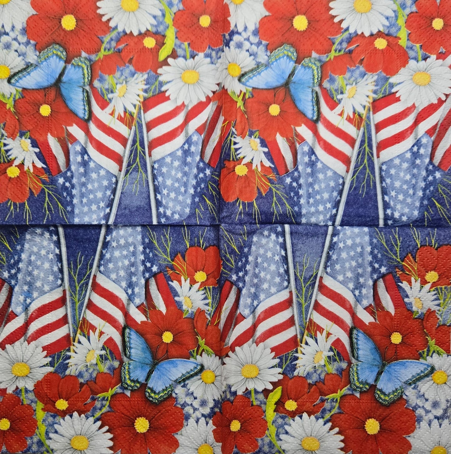 TWO Individual Paper Cocktail Decoupage Napkins - 2773 Red White & Bloom Flags