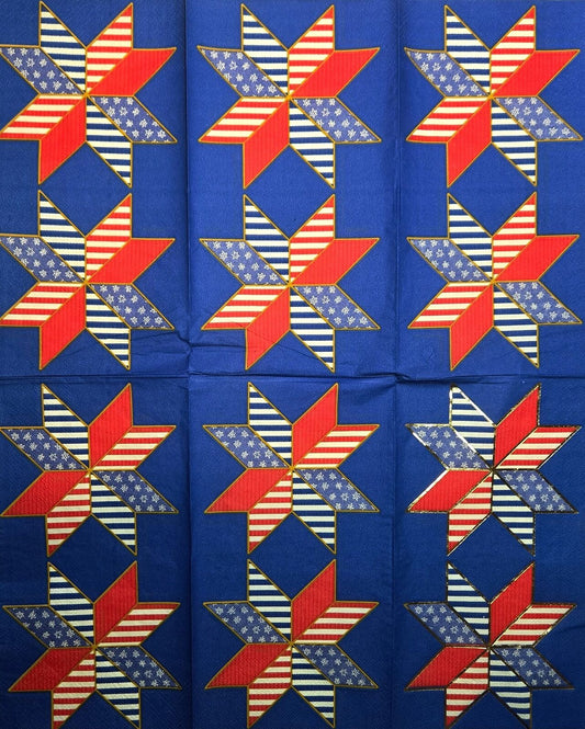 TWO Individual Paper Guest Decoupage Napkins - 2645 Foil Patriotic Pinwheel Star
