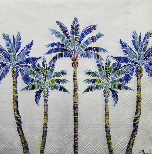 TWO Individual Paper Cocktail Decoupage Napkins - 2783 Blue Tahiti Palm Trees