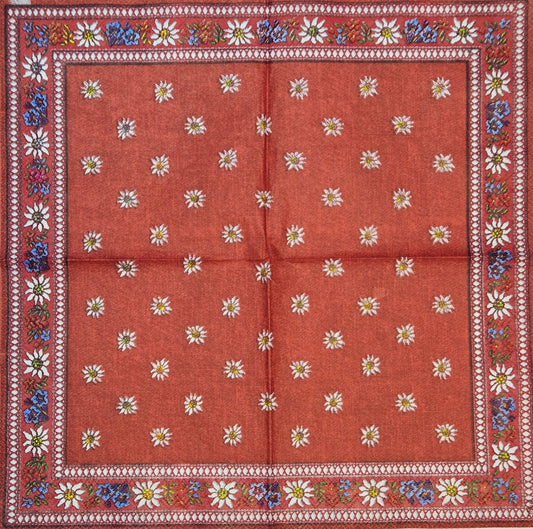 2 Individual Paper Cocktail Decoupage Napkins -2777 Edelweiss Flower Red Bandana