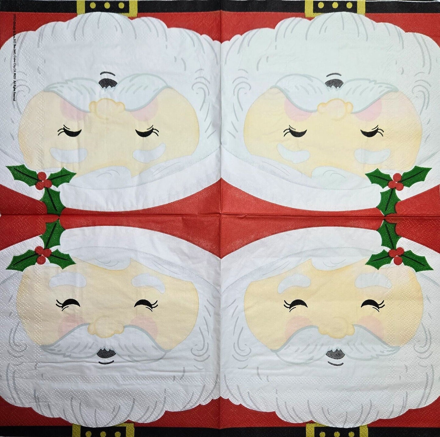 TWO Individual Paper Lunch Decoupage Napkins - 2597 Jolly Santa Face