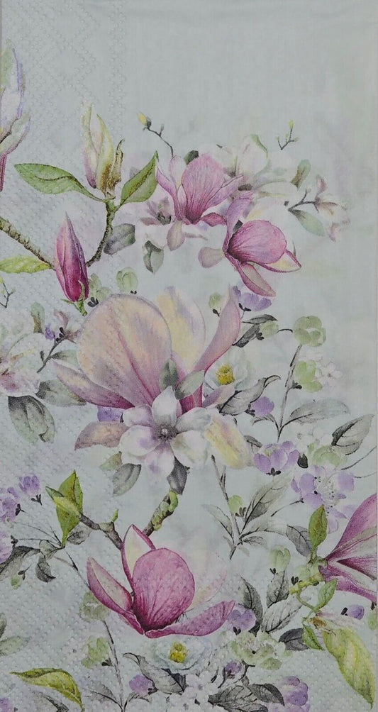 TWO Individual Paper Guest Decoupage Napkins- 2750 Light Blue Romantic Magnolia