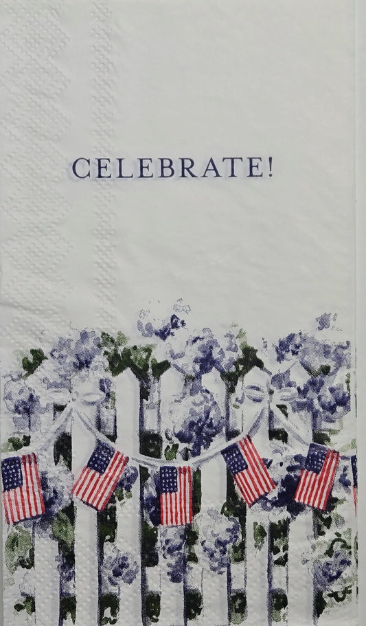 TWO Individual Paper Guest Decoupage Napkins - 2803 Celebrate Patriotic Fence