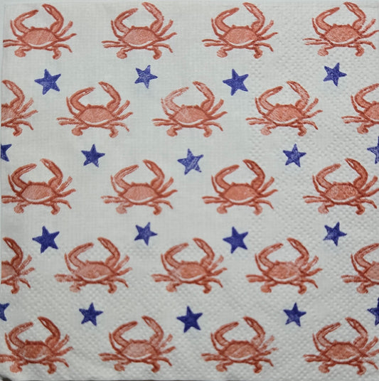 TWO Individual Paper Cocktail Decoupage Napkins - 2778 Red White and Blue Crabs