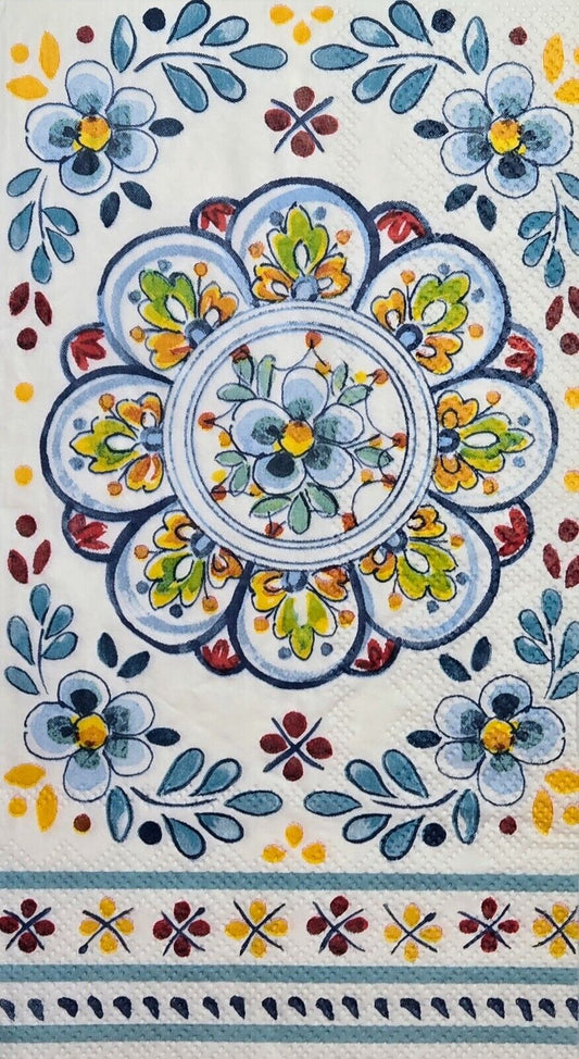 TWO Individual Paper Guest Decoupage Napkins - 2617 Colorful Folklore Medallion