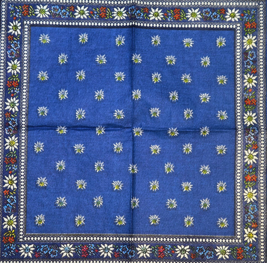 2 Individual Paper Cocktail Decoupage Napkins-2776 Edelweiss Flower Blue Bandana
