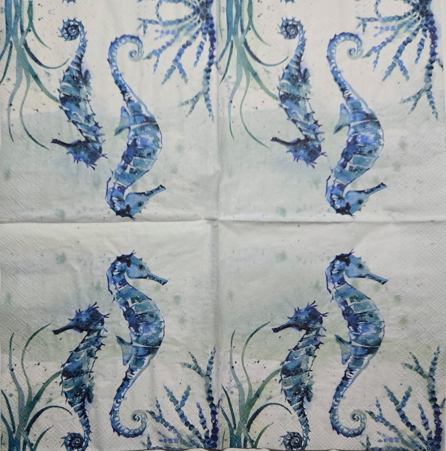 TWO Individual Paper Cocktail Decoupage Napkins- 2779 Aquaworld Blue Sea Horses