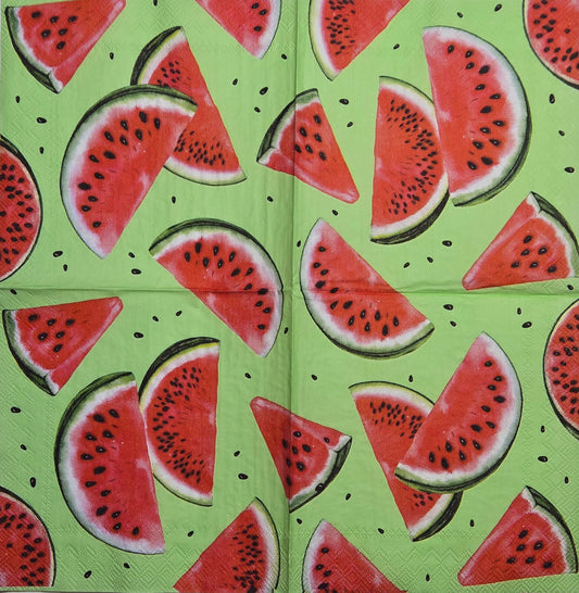 TWO Individual Paper Cocktail Decoupage Napkins - 2822 Watermelon Green