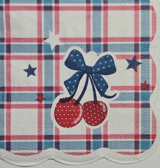 TWO Individual Paper Cocktail Decoupage Napkins - 2813 4th of July Cherry Berry