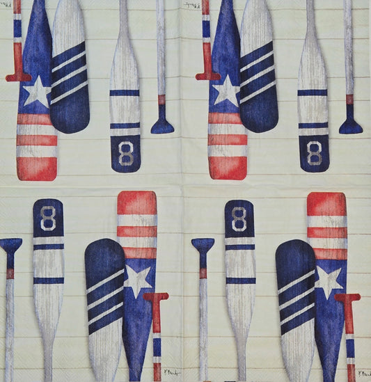 TWO Individual Paper Cocktail Decoupage Napkins - 2774 Patriotic Summer Oars