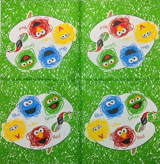 TWO Individual Paper Lunch Decoupage Napkins - 2762 Sesame Street Colors
