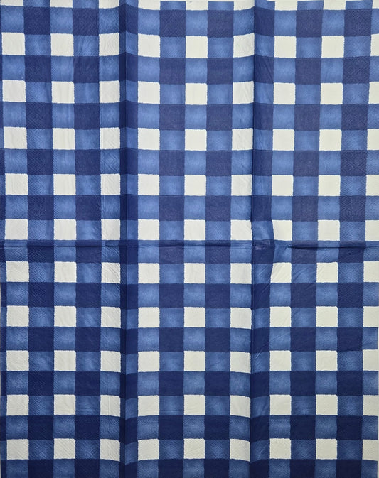 TWO Individual Paper Guest Decoupage Napkins - 2804 Blue Checkered Plaid