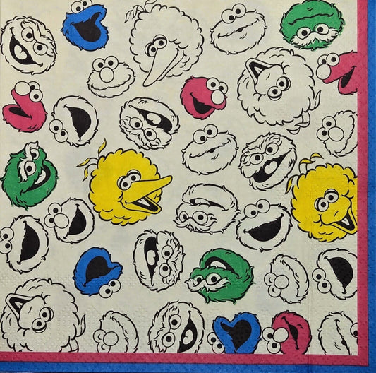TWO Individual Paper Lunch Decoupage Napkins - 2763 Sesame Street Pale & Colored