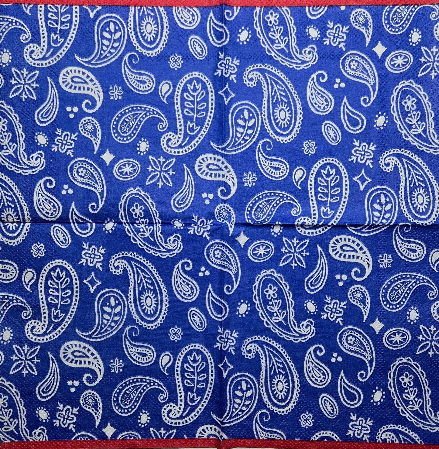 TWO Individual Paper Cocktail Decoupage Napkins - 2771 Blue Bandana w Red Border