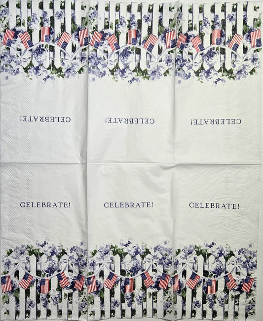 TWO Individual Paper Guest Decoupage Napkins - 2803 Celebrate Patriotic Fence