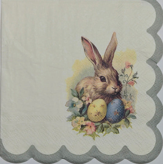 TWO Individual Paper Cocktail Decoupage Napkins - 2765 Scalloped Vintage Bunny