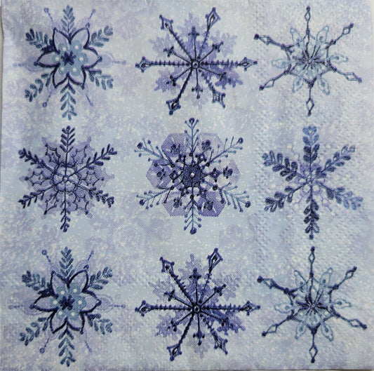 TWO Individual Paper Cocktail Decoupage Napkins - 2568 Blue Winter Snowflakes
