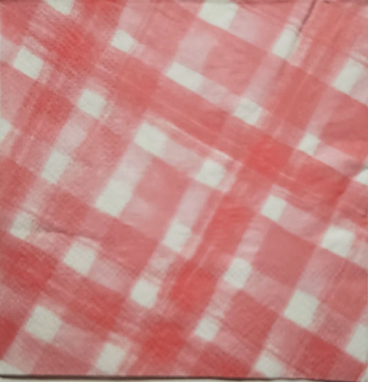 TWO Individual Paper Cocktail Decoupage Napkins - 2769 Pink Picnic Gingham