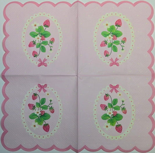 2 Individual Paper Cocktail Decoupage Napkins-2766 Dainty Scalloped Strawberries