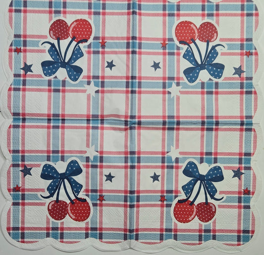 TWO Individual Paper Cocktail Decoupage Napkins - 2813 4th of July Cherry Berry