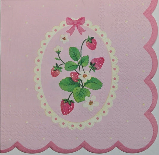 2 Individual Paper Cocktail Decoupage Napkins-2766 Dainty Scalloped Strawberries